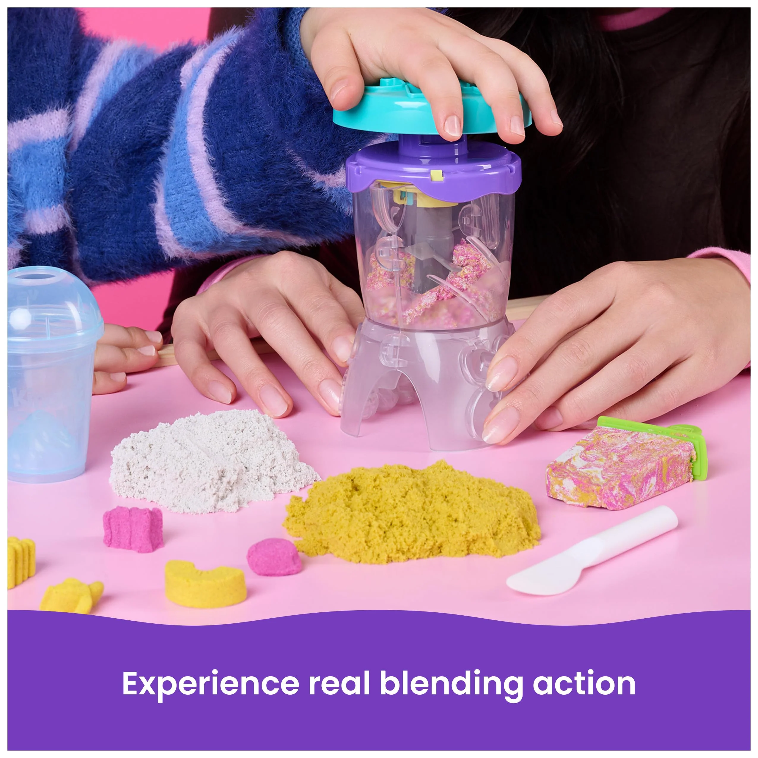 Kinetic Sand, Smoothie Mixer Playset, Easter Basket Stuffers, Includes 14 oz Moldable Play Sand, Tools & Popsicle Mold, Play Food Toy - Image 9