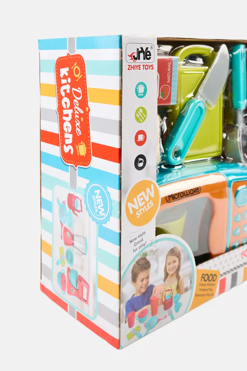 Kitchen Deluxe Set, Toy Chef, Mini Electric Microwave With Foods Set, Blue Combo - Image 3