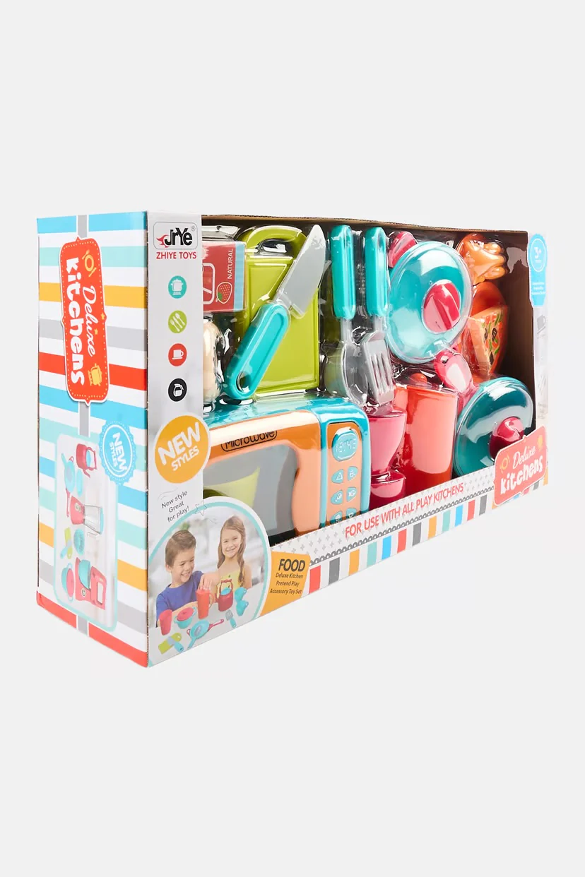 Kitchen Deluxe Set, Toy Chef, Mini Electric Microwave With Foods Set, Blue Combo - Image 4