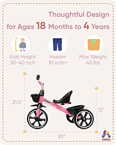 KRIDDO Kids Tricycles Age 24 Month to 4 Years,Gift Toddler Trike for 2.5 to 5/ 2-4 Year Olds. - Image 4