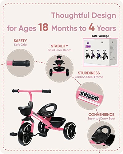 KRIDDO Kids Tricycles Age 24 Month to 4 Years,Gift Toddler Trike for 2.5 to 5/ 2-4 Year Olds. - Image 5