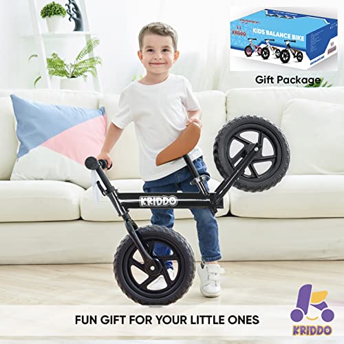 KRIDDO Toddler Balance Bike 2 Year Old,12 Inch Push Bicycle with Customize Plate (3 Sets of Stickers Included), Steady Balancing, Gift Bike for 2-5 Boys Girls, Black - Image 2
