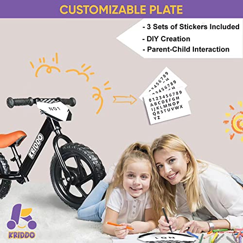 KRIDDO Toddler Balance Bike 2 Year Old,12 Inch Push Bicycle with Customize Plate (3 Sets of Stickers Included), Steady Balancing, Gift Bike for 2-5 Boys Girls, Black - Image 5