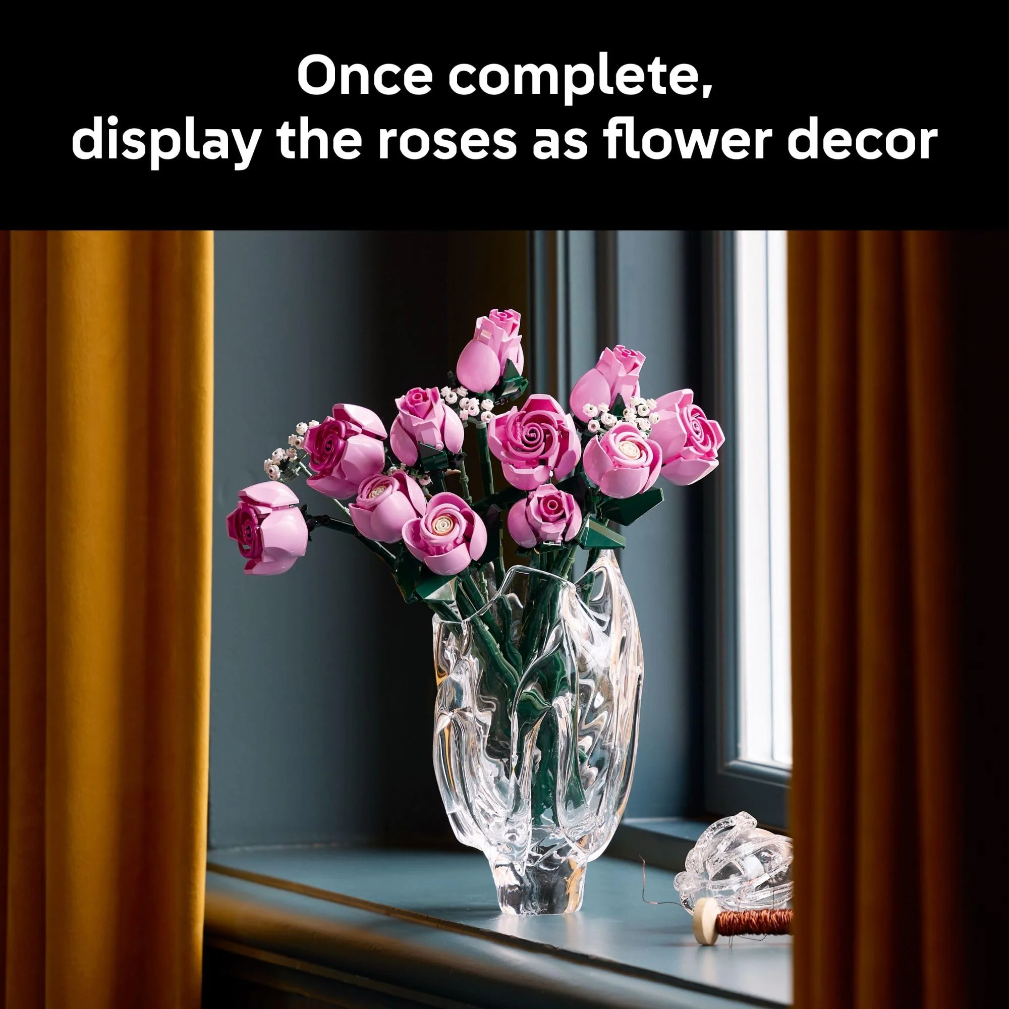 LEGO Botanicals Bouquet of Pink Roses Artificial Flowers - Building Blocks for Adults, Ages 18+ - Flowers for Home Office, Shelf or Room Decor - Image 2