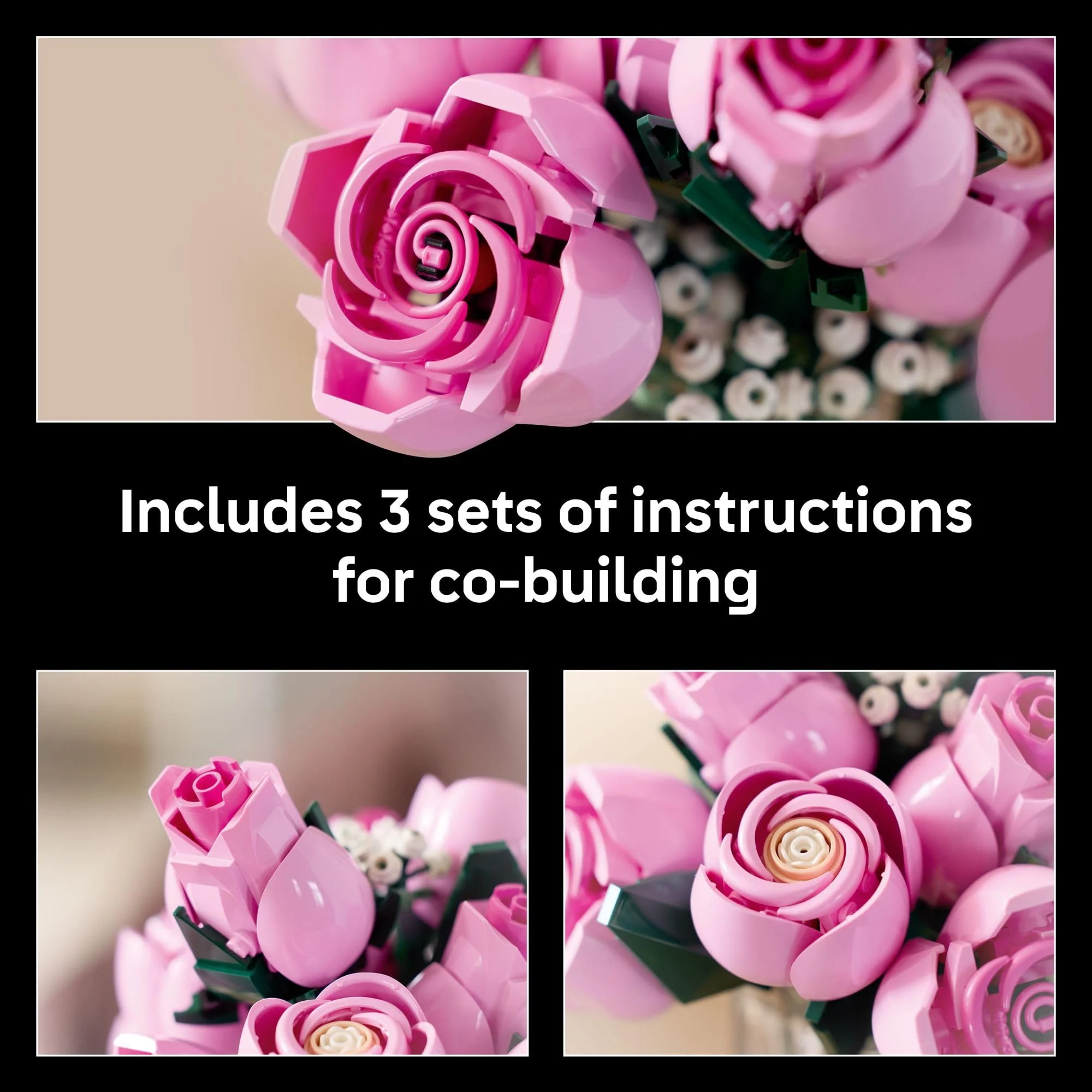 LEGO Botanicals Bouquet of Pink Roses Artificial Flowers - Building Blocks for Adults, Ages 18+ - Flowers for Home Office, Shelf or Room Decor - Image 3