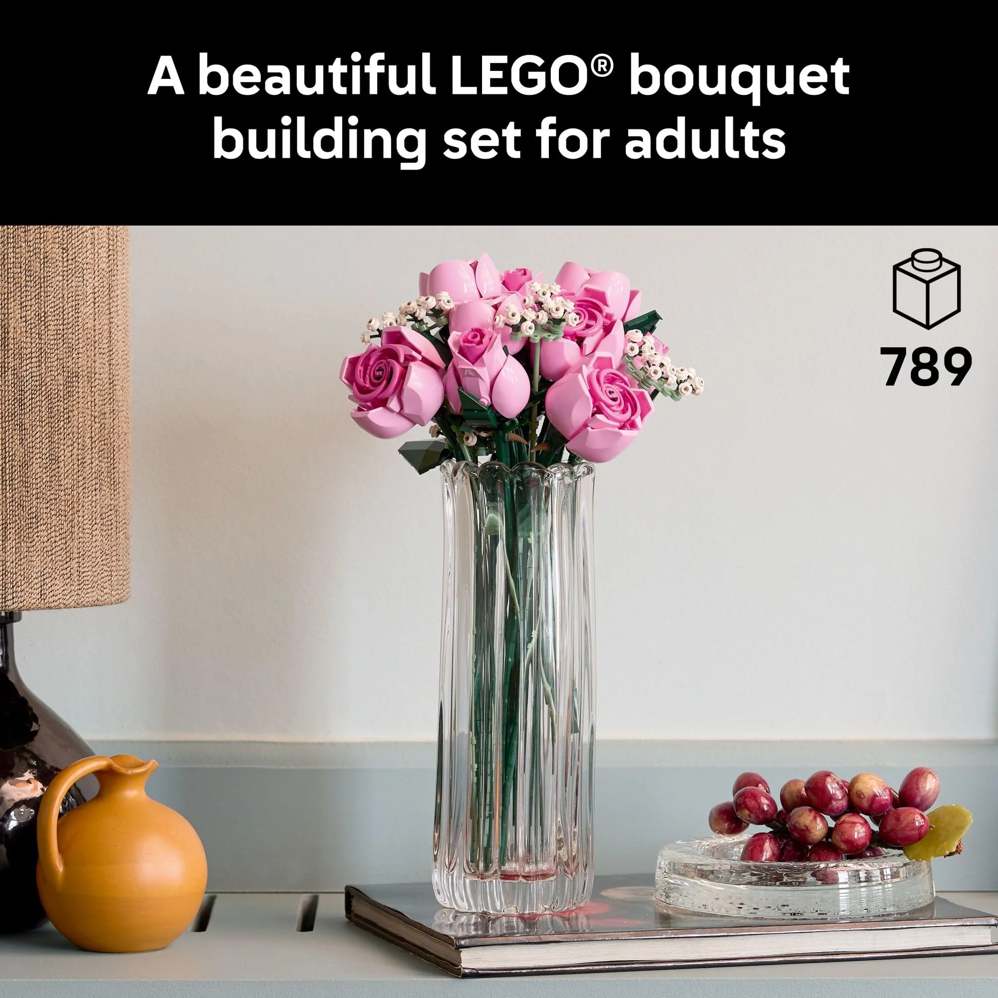 LEGO Botanicals Bouquet of Pink Roses Artificial Flowers - Building Blocks for Adults, Ages 18+ - Flowers for Home Office, Shelf or Room Decor - Image 6