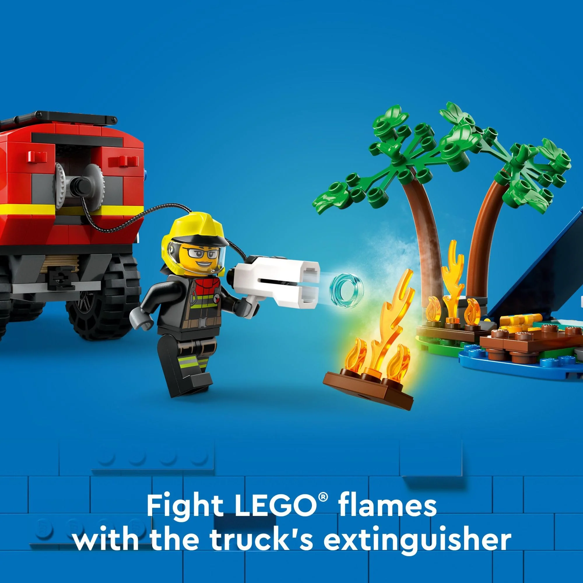LEGO City 4x4 Fire Truck with Rescue Boat Toy for Kids Ages 5 and Up, Pretend Play Toy for Boys and Girls with a Truck Toy, Trailer, Dinghy and Tent, Plus 1 Camper and 2 Firefighter Minifigures, 60412 - Image 5