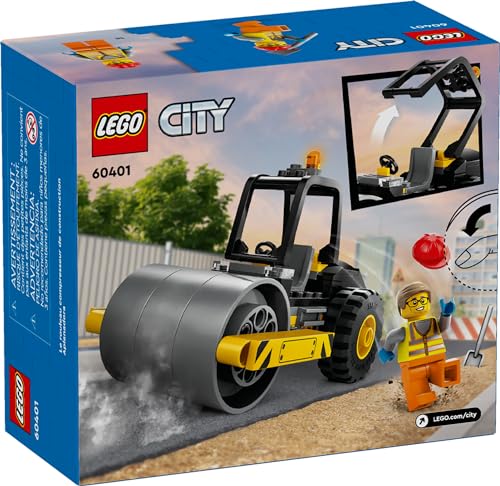 LEGO City Construction Steamroller Toy Playset, Fun Gift, Construction Toy Set for Kids Aged 5 Years Old Plus, Model Truck with a Worker Minifigure, Imaginative Play for Boys and Girls, 60401 - Image 2