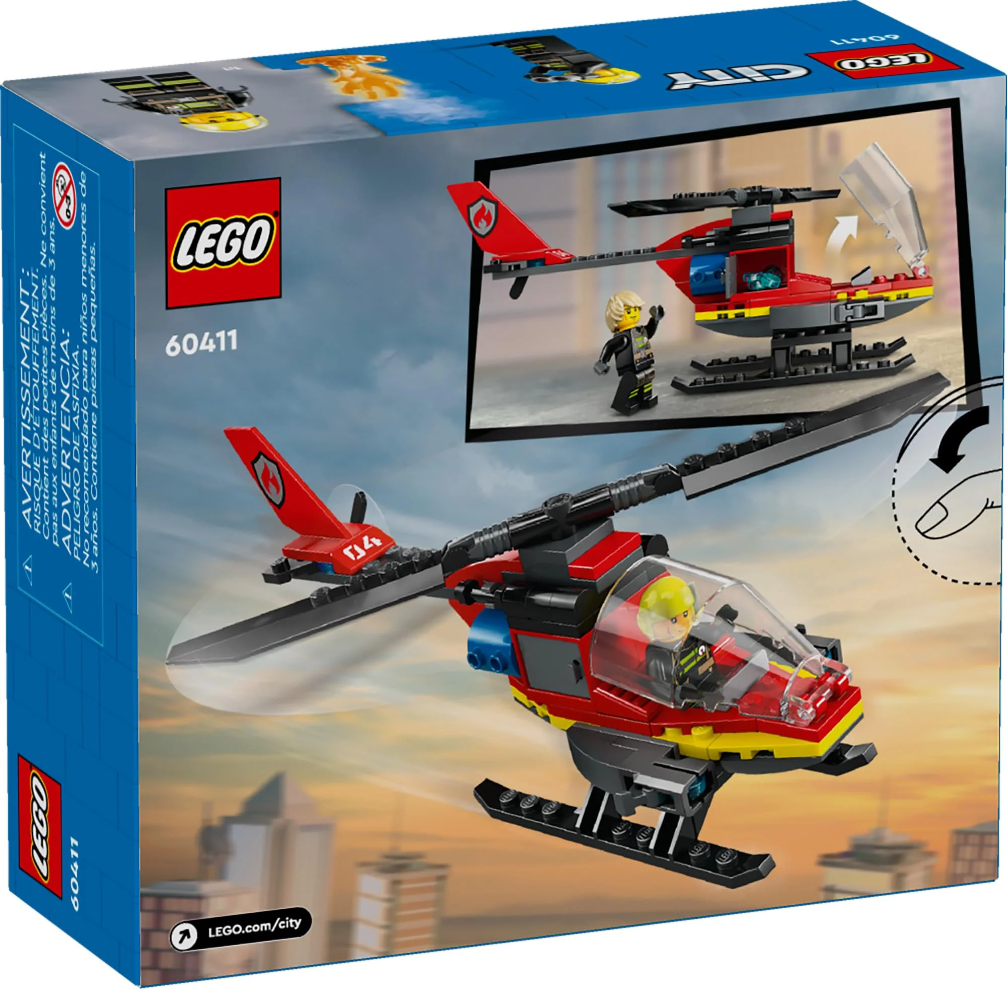 LEGO City Fire Rescue Helicopter Toy, Building Set with Firefighter Minifigure Pilot Toy, Fun Gift or Pretend Play Toy for Boys, Girls and Kids Ages 5 and Up, 60411 - Image 2