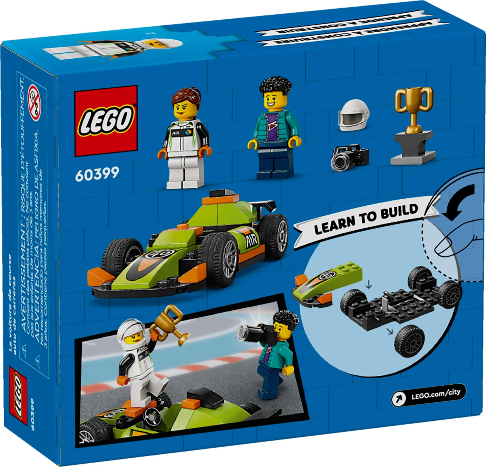 LEGO City Green Race Car Toy, Classic-Style Racing Vehicle, Small Toy Gift for Kids, Building Kit for Boys and Girls Ages 4 and Up, Photographer and Driver Minifigures, 60399 - Image 2