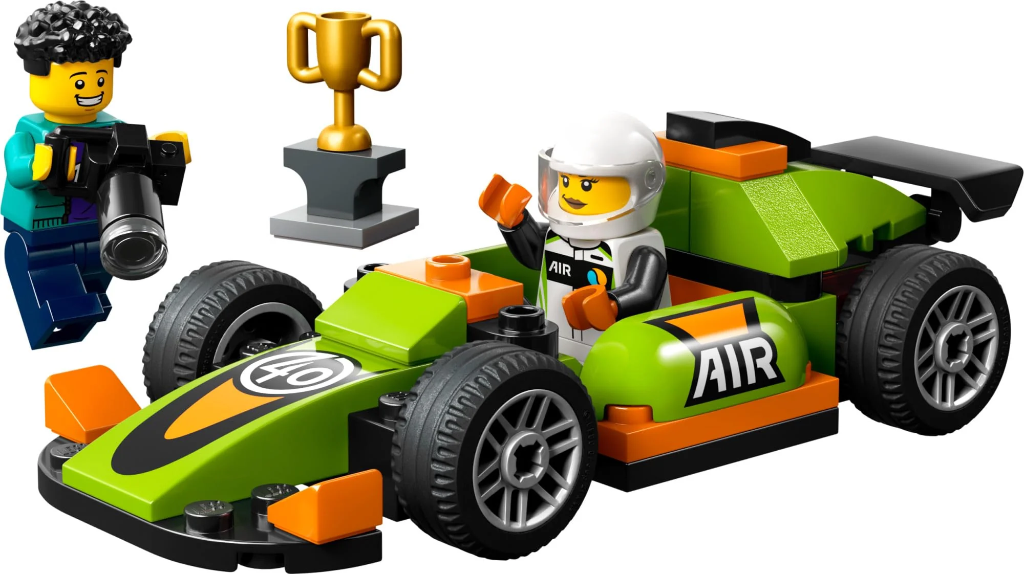 LEGO City Green Race Car Toy, Classic-Style Racing Vehicle, Small Toy Gift for Kids, Building Kit for Boys and Girls Ages 4 and Up, Photographer and Driver Minifigures, 60399 - Image 3