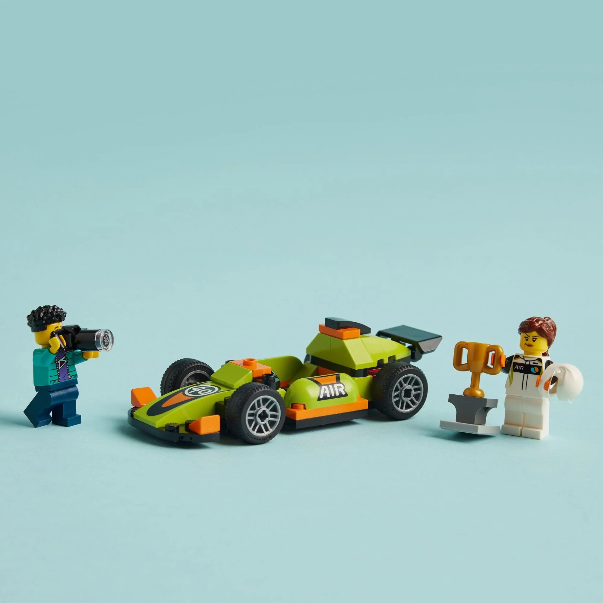 LEGO City Green Race Car Toy, Classic-Style Racing Vehicle, Small Toy Gift for Kids, Building Kit for Boys and Girls Ages 4 and Up, Photographer and Driver Minifigures, 60399 - Image 4