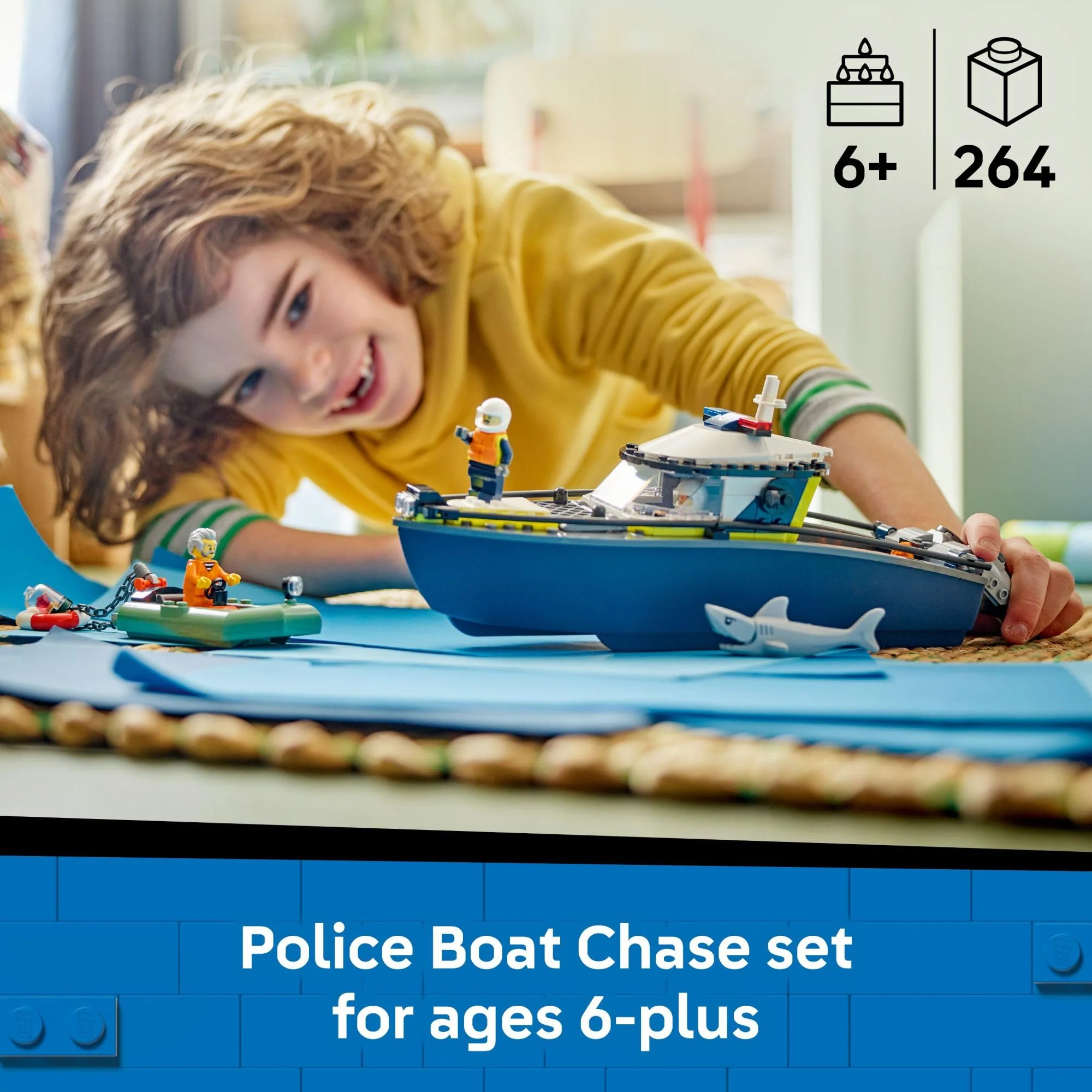 LEGO City Police Boat Chase Building Toy for Kids - Pretend Play Set for Boys & Girls, Ages 6+ - Building Blocks W/ 2 Floating Boat Toys for Playtime & Bath Time - Gift Idea for Birthdays- 60456 - Image 6