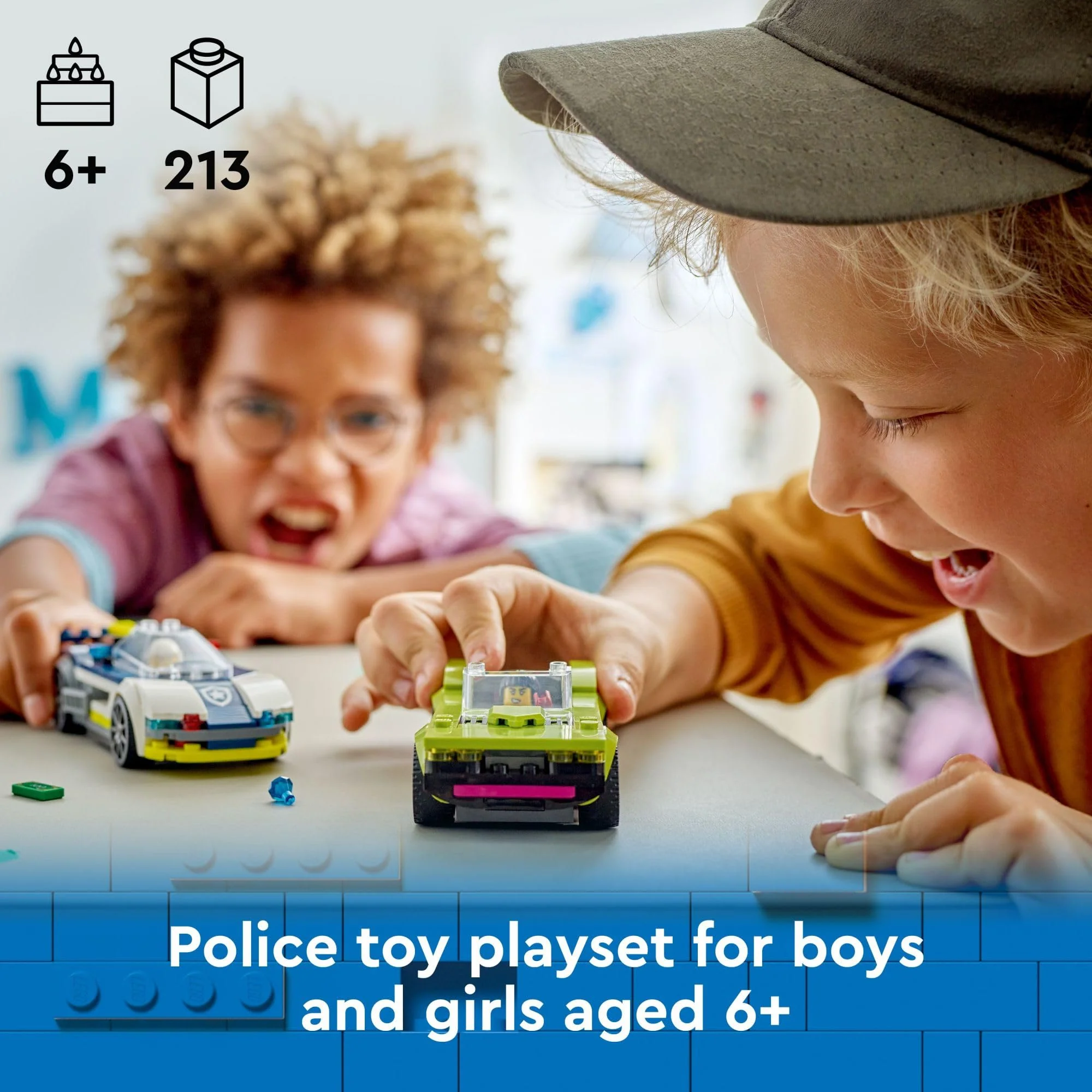 LEGO City Police Car and Muscle Car Chase, Emergency Vehicle Toy for Boys and Girls, Fun Gift for Kids Ages 6+ who Love Pretend Play Toys, Police Car Toy with Officer and Crook Minifigures, 60415 - Image 6