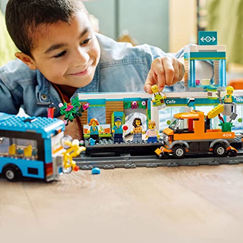 LEGO City Train Station Set with Toy Bus for Kids, Rail Truck, Tracks and Road Plate Level Crossing, Compatible with City Sets - Image 2