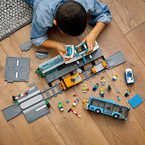 LEGO City Train Station Set with Toy Bus for Kids, Rail Truck, Tracks and Road Plate Level Crossing, Compatible with City Sets - Image 3