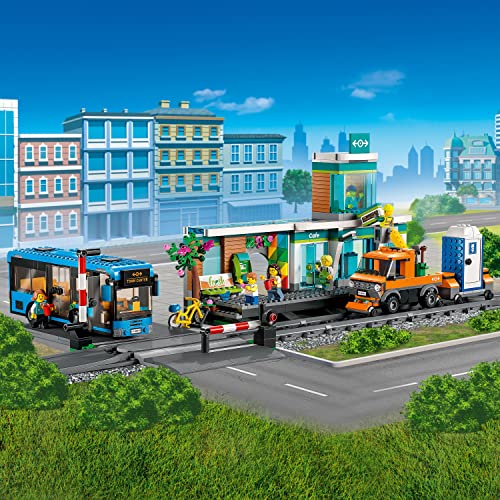 LEGO City Train Station Set with Toy Bus for Kids, Rail Truck, Tracks and Road Plate Level Crossing, Compatible with City Sets - Image 4