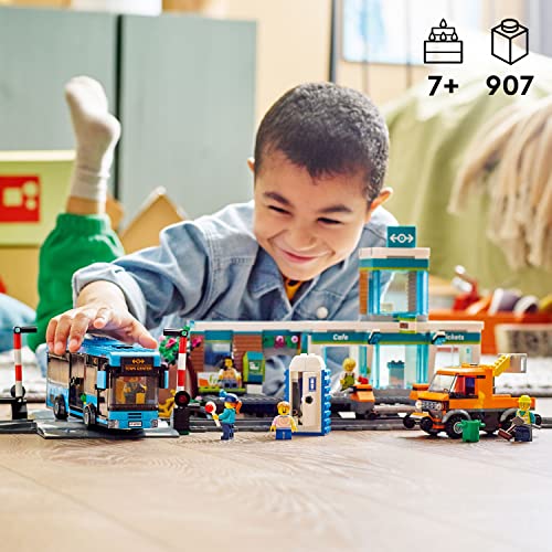 LEGO City Train Station Set with Toy Bus for Kids, Rail Truck, Tracks and Road Plate Level Crossing, Compatible with City Sets - Image 6