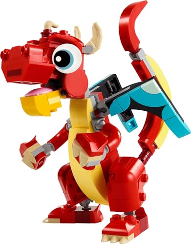 LEGO Creator 3 in 1 Red Dragon Toy, Transforms from Dragon Toy to Fish Toy to Phoenix Toy, Gift Idea for Boys and Girls Ages 6 and Up, Animal Toy Set for Kids, 31145 - Image 3