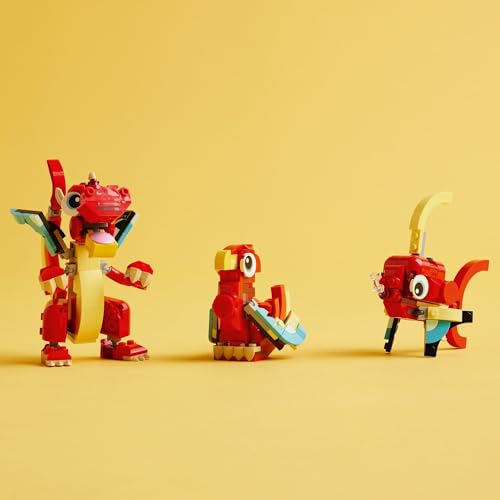 LEGO Creator 3 in 1 Red Dragon Toy, Transforms from Dragon Toy to Fish Toy to Phoenix Toy, Gift Idea for Boys and Girls Ages 6 and Up, Animal Toy Set for Kids, 31145 - Image 4