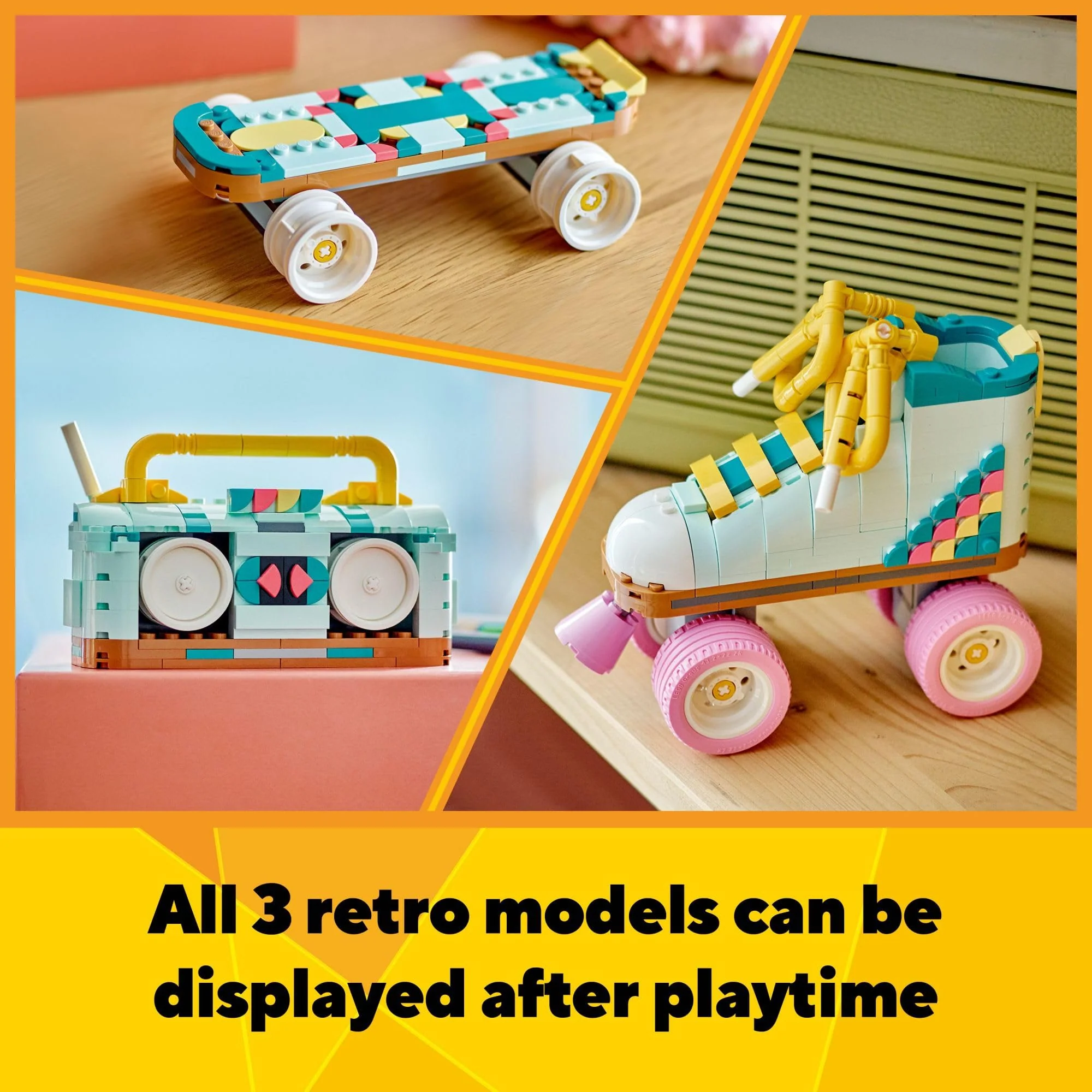 LEGO Creator 3 in 1 Retro Roller Skate Building Kit, Transforms from Roller Skate Toy to Mini Skateboard to Boom Box Radio, Birthday Gift for Skaters, Cool Toy for Boys and Girls Ages 8 and Up, 31148 - Image 3