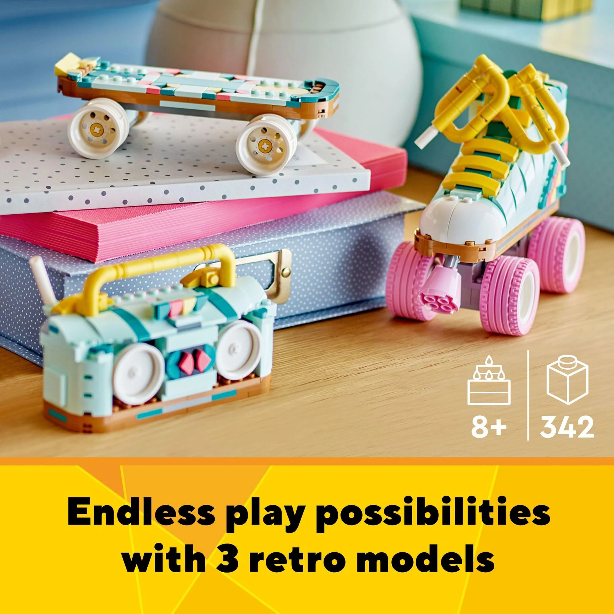 LEGO Creator 3 in 1 Retro Roller Skate Building Kit, Transforms from Roller Skate Toy to Mini Skateboard to Boom Box Radio, Birthday Gift for Skaters, Cool Toy for Boys and Girls Ages 8 and Up, 31148 - Image 5