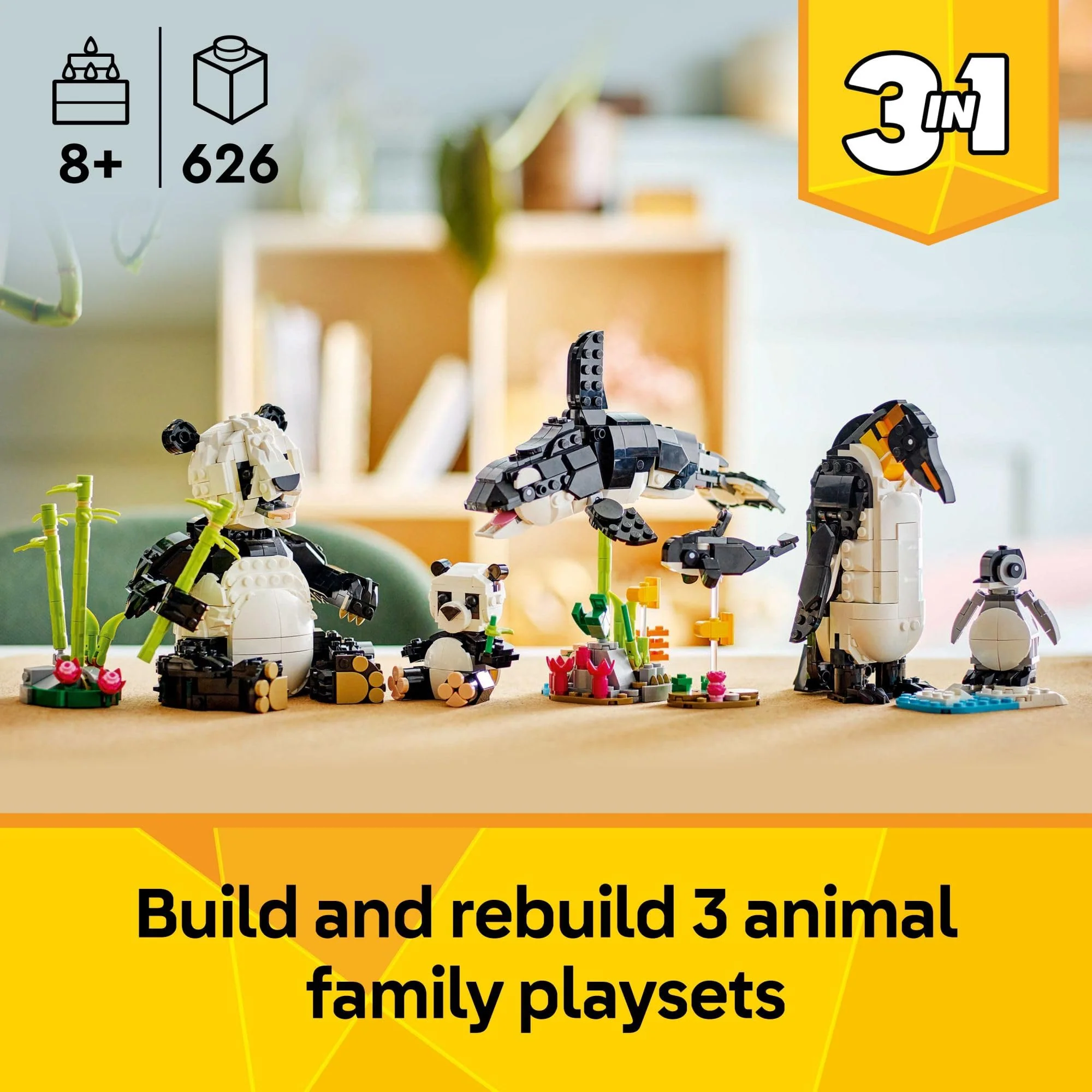 LEGO Creator 3 in 1 Wild Animals Panda Family - Building Toy Kit for Kids with 3 Building Options, Panda, Penguin, or Orca - 8 Year Old Girl & Boy Birthday Gifts - Image 7