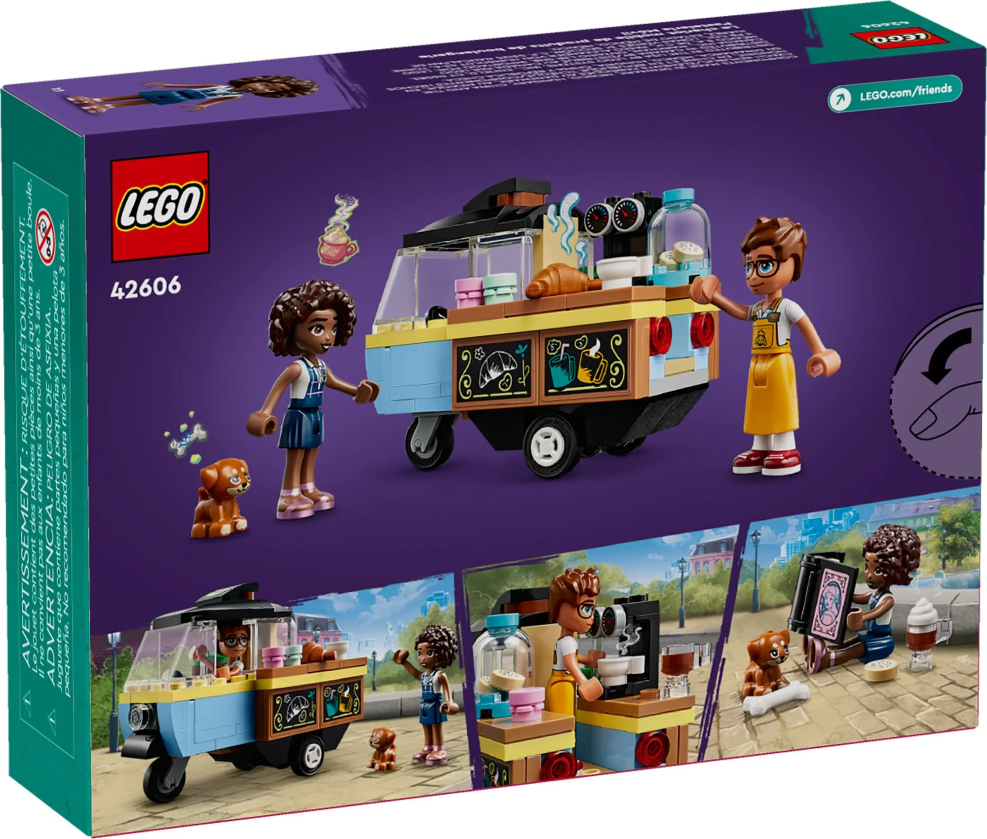 LEGO Friends Mobile Bakery Food Cart Playset, Cooking Toy for Pretend Play, Small Gift for Kids, Girls and Boys Ages 6 and Up with Aliya and Jules Mini-Dolls, Aira Dog Figure and Food Toys, 42606 - Image 2