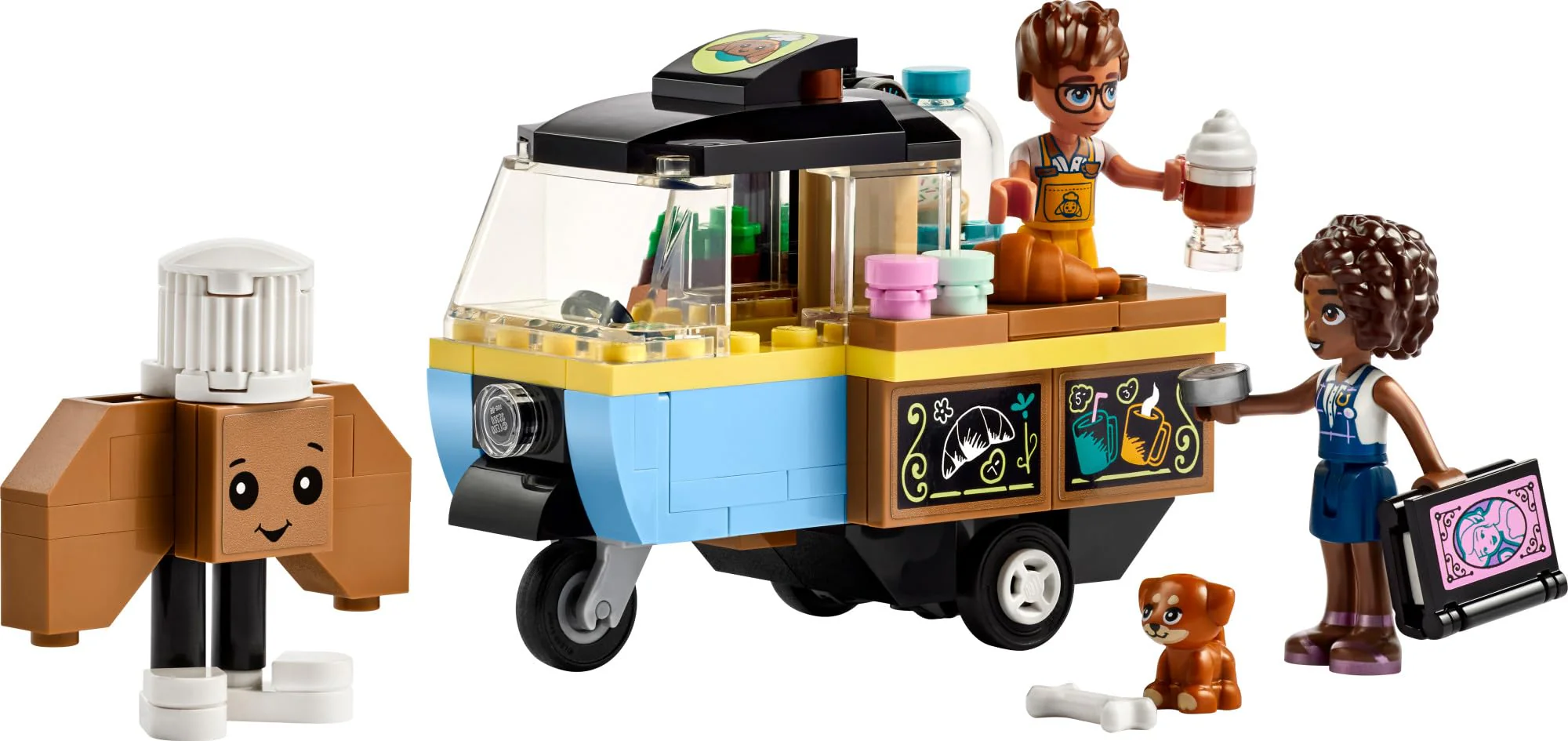 LEGO Friends Mobile Bakery Food Cart Playset, Cooking Toy for Pretend Play, Small Gift for Kids, Girls and Boys Ages 6 and Up with Aliya and Jules Mini-Dolls, Aira Dog Figure and Food Toys, 42606 - Image 3