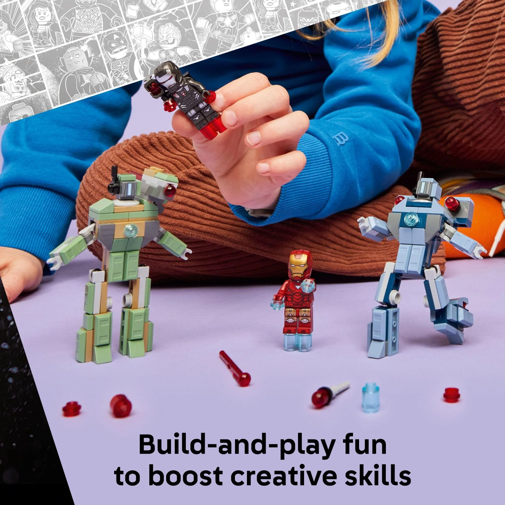 LEGO Marvel Iron Man & War Machine vs. Hammer Drones Building Toy - Pretend Play Set W/ 2 Toy Minifigures - Kids Building Blocks for Boys & Girls, Ages 7+ - Image 6
