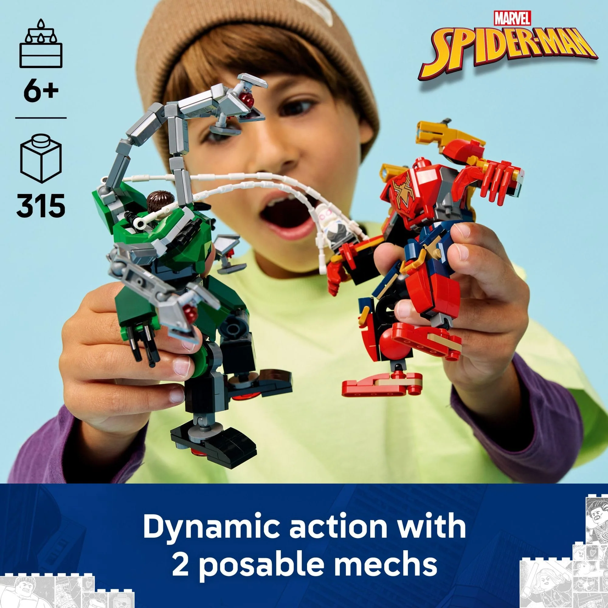 LEGO Marvel Mech Battle: Spider-Man vs. Doc Ock Building Toys for Kids - Super Hero & Villain Poseable Mech Toys W/3 Marvel Minifigures for Kids & Fans, Ages 6+ - Gift Idea for Birthdays - 76338 - Image 2