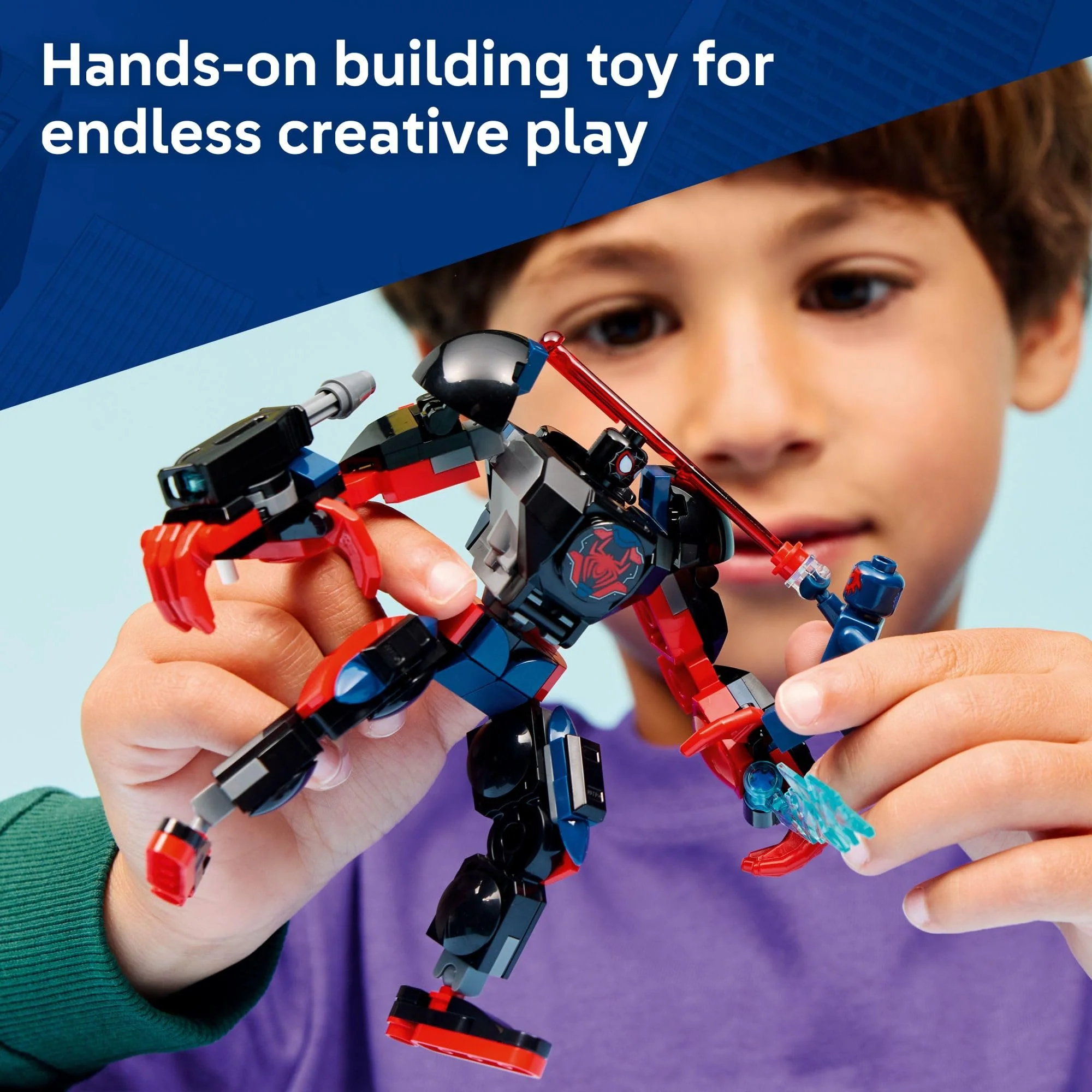 LEGO Marvel Miles Morales Mech vs. Spider-Man 2099 Building Toy for Boys & Girls - Poseable Super Hero Mech & 2 Marvel Minifigures for Kids & Fans, Ages 6+ - Gift Idea for Birthdays - 76337 - Image 4
