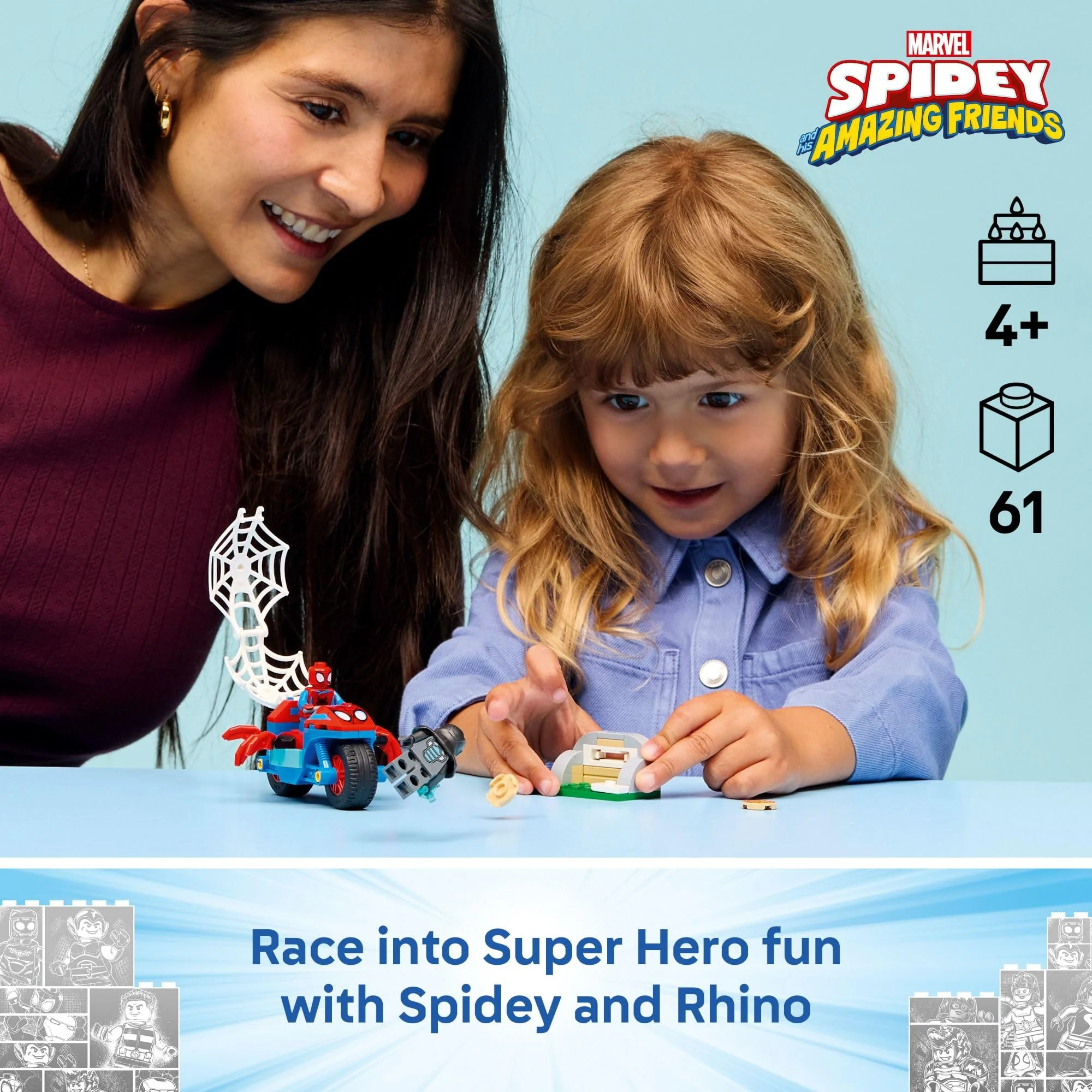 LEGO Marvel Spidey and His Amazing Friends Spidey on his Motorcycle vs. Rhino Building Toy for Kids - Super Hero Pretend Playset for Preschool Boys & Girls, Ages 4+ - Gift Idea for Birthdays - 11206 - Image 6