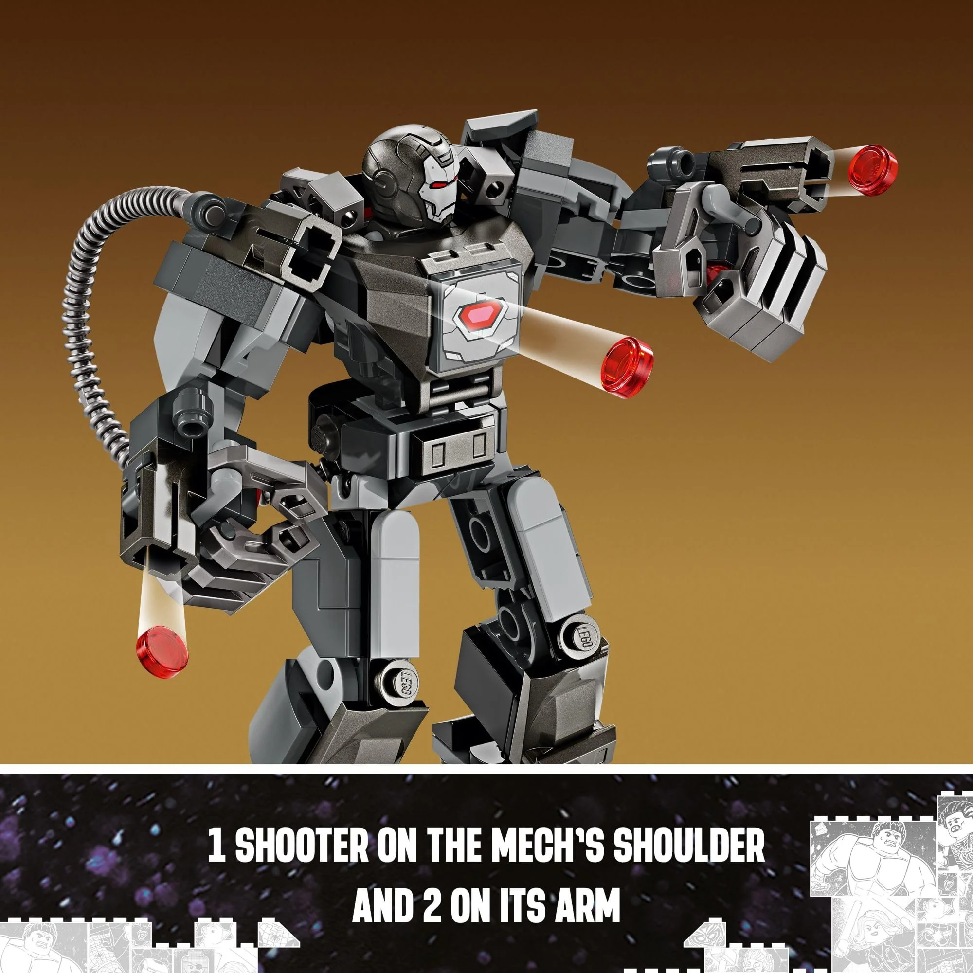 LEGO Marvel War Machine Mech Armor, Buildable Marvel Action Figure Toy for Kids with 3 Stud Shooters, Legendary Character from The MCU, Marvel Gift for Boys and Girls Aged 6 and Up, 76277 - Image 3