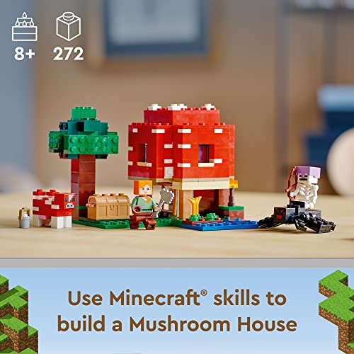 LEGO Minecraft The Mushroom House Set, 21179 Building Toy for Kids Age 8 Plus, Gift Idea with Alex, Mooshroom & Spider Jockey Figures - Image 6