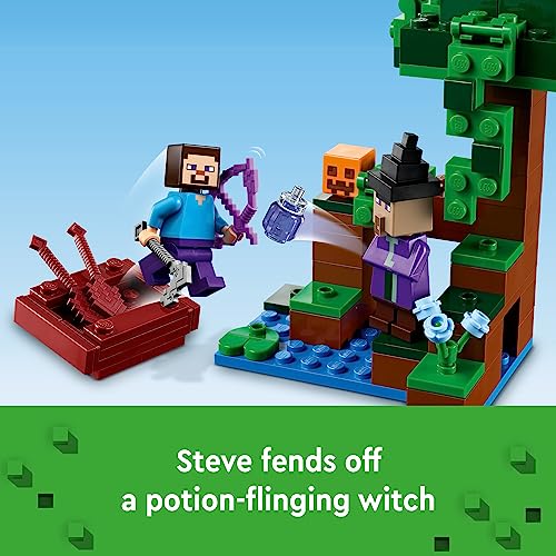 LEGO Minecraft The Pumpkin Farm 21248 Building Toy, Hands-on Action in The Swamp Biome Featuring Steve, a Witch, Frog, Boat, Treasure Chest and Pumpkin Patch, Minecraft Toy for Boys and Girls Aged 8+ - Image 4