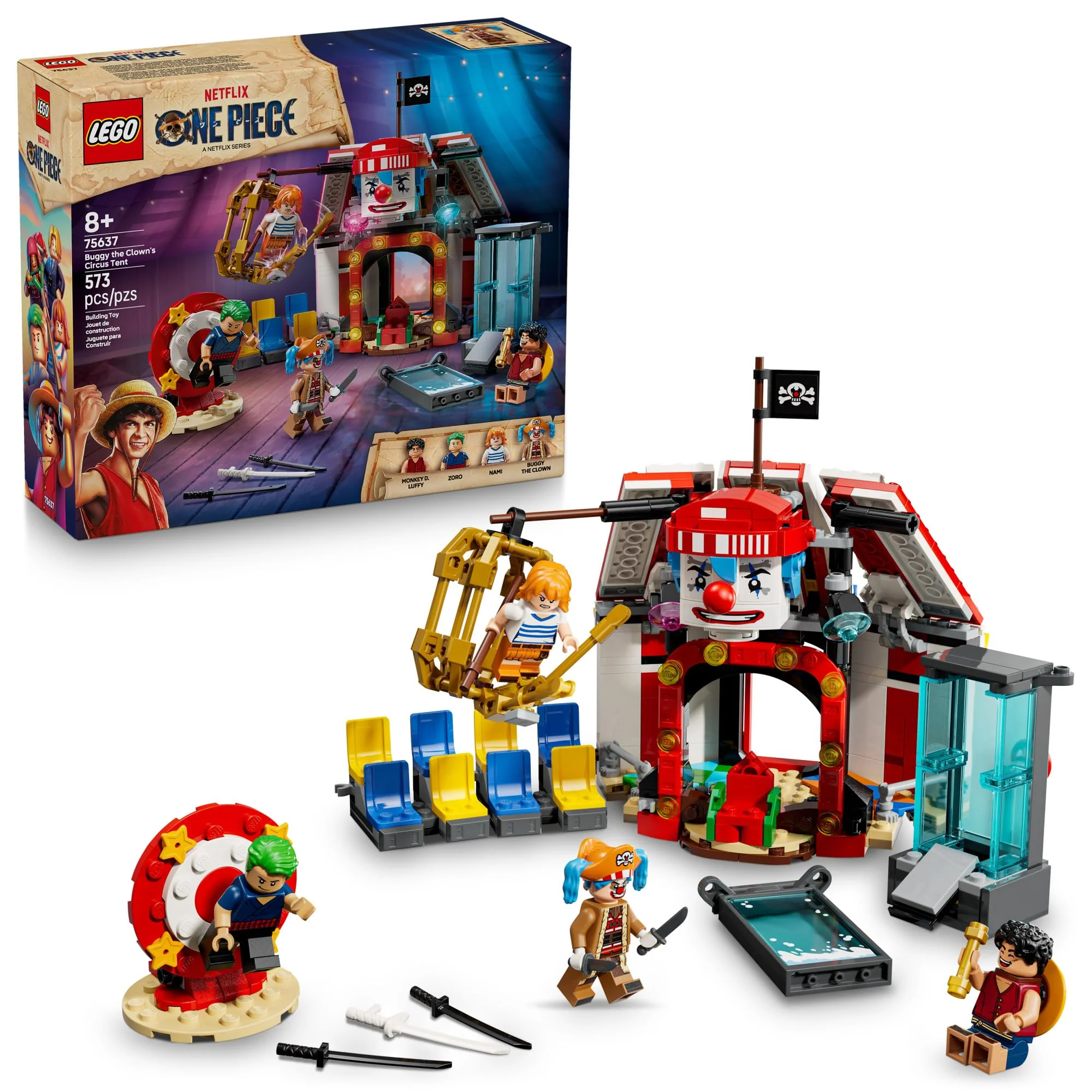 LEGO ONE Piece Buggy The Clown’s Circus Tent Building Blocks - Creative Building Toy for Boys & Girls, 8+ - 4 Toy Figures & Playset for Pretend Play