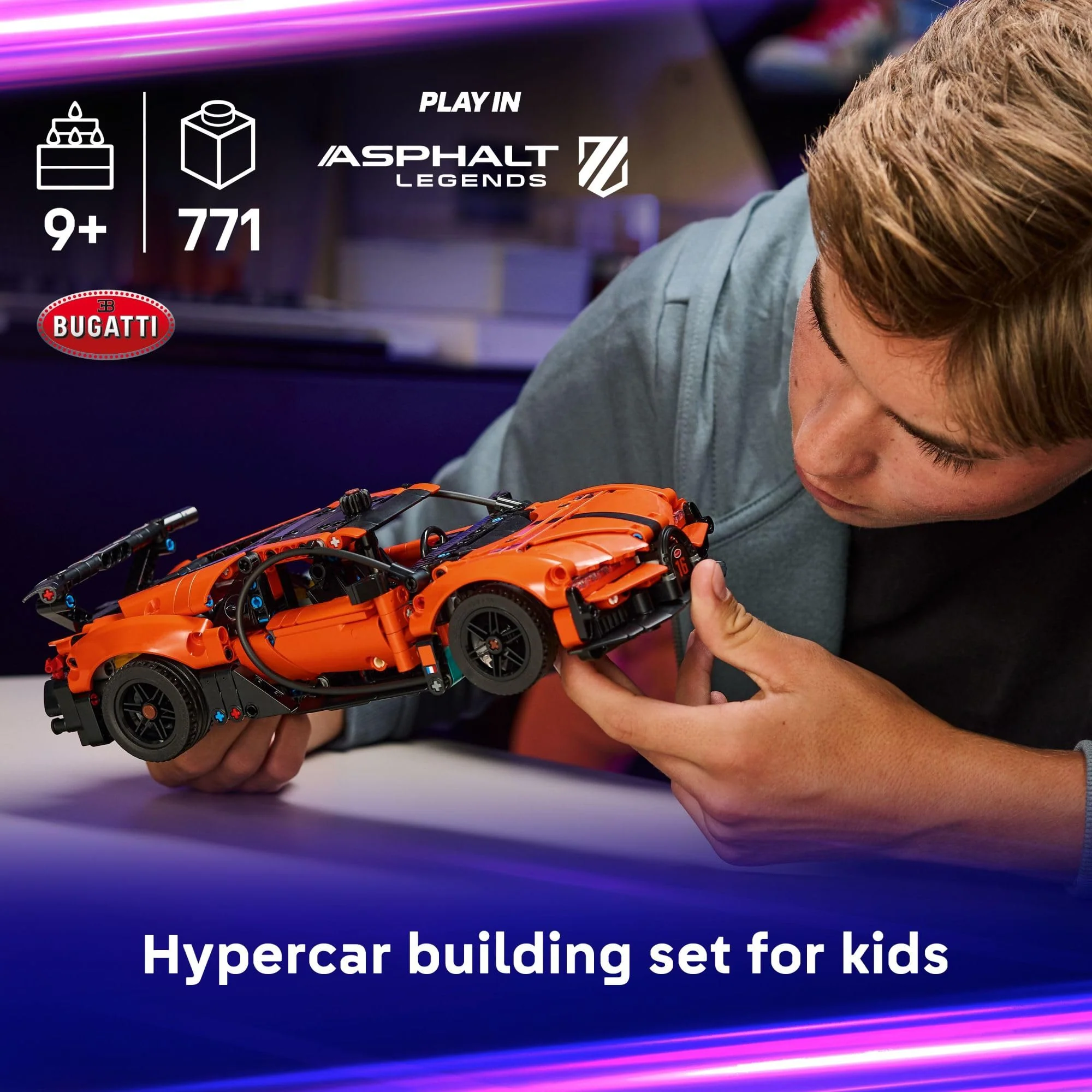LEGO Technic Bugatti Chiron Pur Sport Hypercar Building Toy for Boys & Girls - Sports Car Toy W/Realistic Steering & Engine for Kids & Racing Fans, Ages 9+ - Gift Idea for Birthdays - 42222 - Image 6