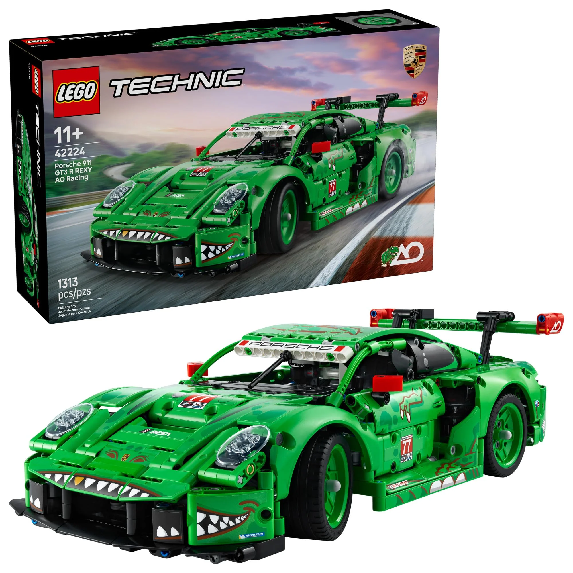 LEGO Technic Porsche 911 GT3 R Rexy AO Racing Car Building Toy for Boys & Girls - Car Toy W/Realistic Steering & 6-Cylinder Engine for Kids & Auto Fans, Ages 11+  - 42224