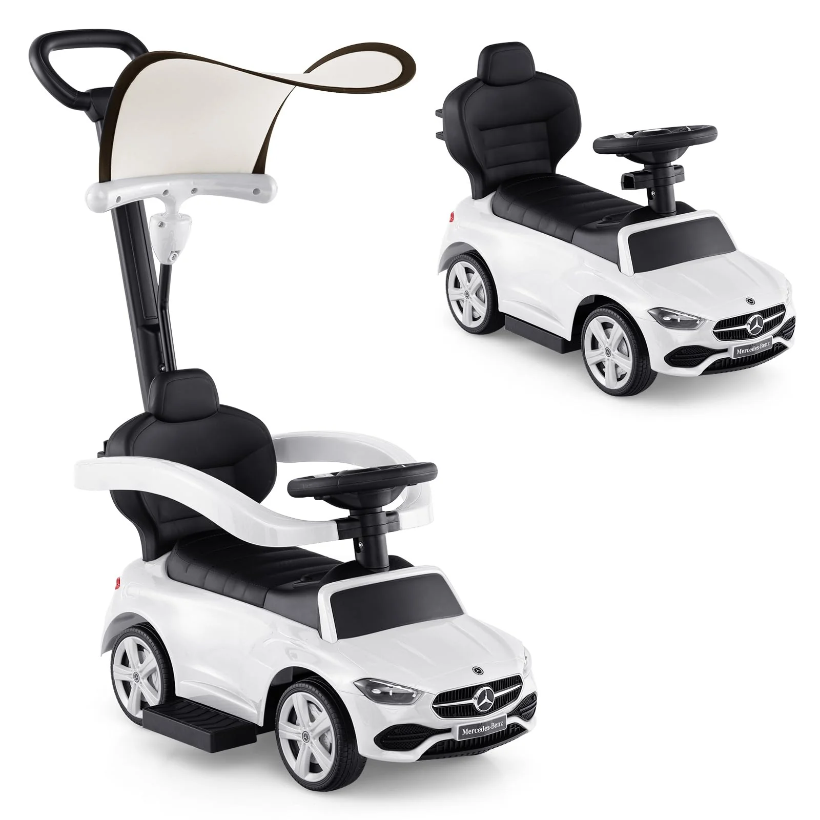 Licensed Mercedes Benz Push Car for Toddlers, 3 in 1 Sliding Walking Car with Push Handle, Ride on for Boys Girls (White)