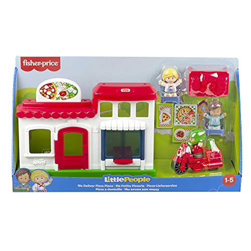 Little People We Deliver Pizza Place, Pizza Kitchen playset with Push-Along Toy Vehicle and Figures for Toddlers and Preschool Kids - Image 4