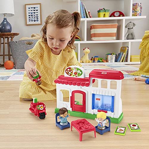 Little People We Deliver Pizza Place, Pizza Kitchen playset with Push-Along Toy Vehicle and Figures for Toddlers and Preschool Kids - Image 8