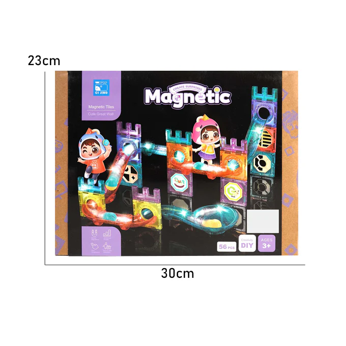 Magnetic Tiles Construction Play with Glowing Light 56 Pcs – Cute Great Walls Set Toy For Kids - Image 2