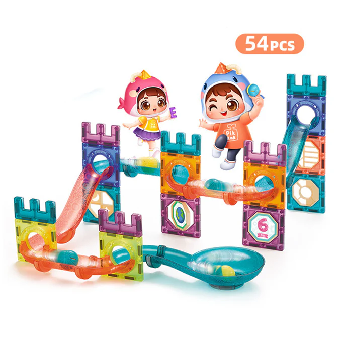 Magnetic Tiles Construction Play with Glowing Light 56 Pcs – Cute Great Walls Set Toy For Kids - Image 4