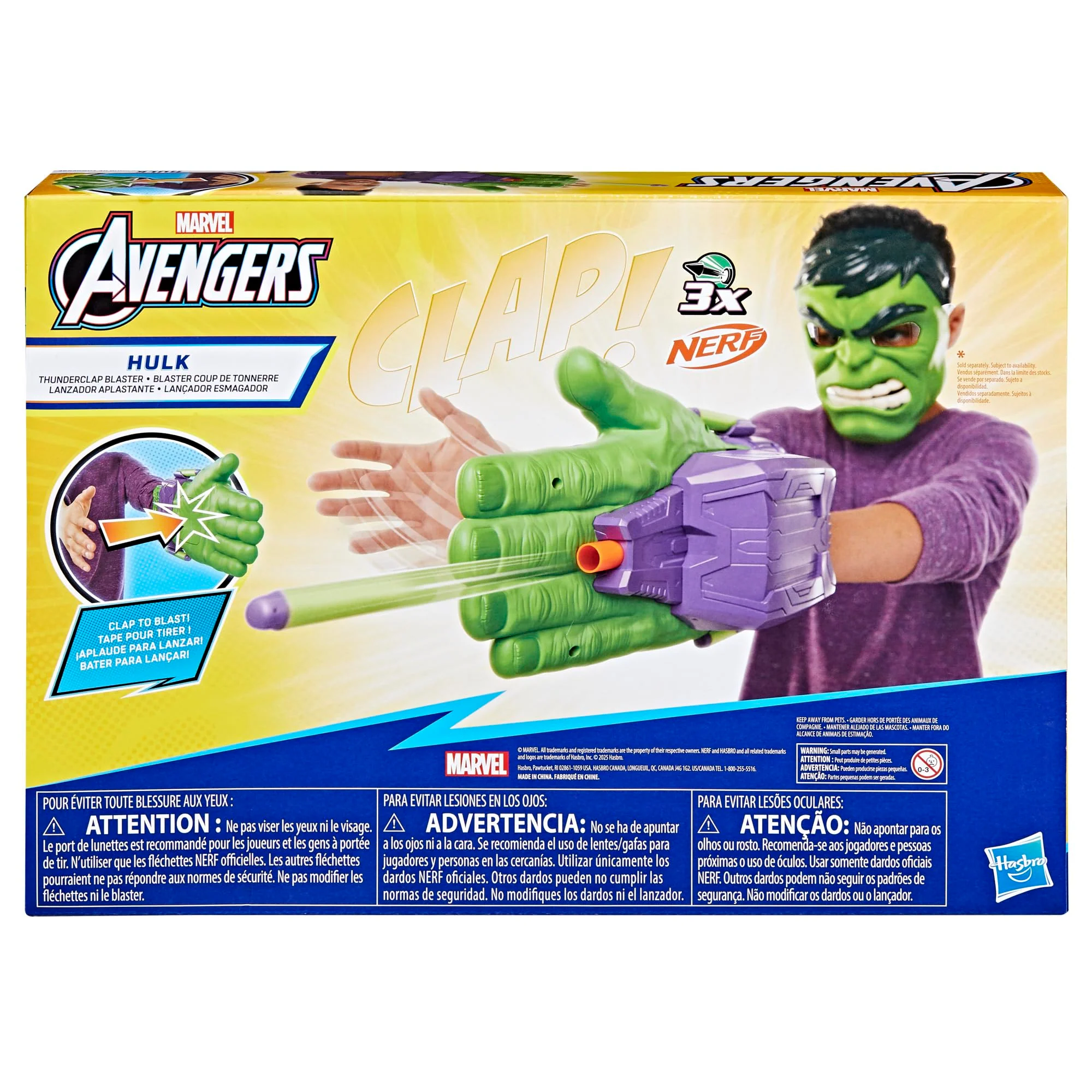 Marvel Avengers Hulk Thunderclap Blaster Roleplay Toy with 3 NERF Darts, Super Hero Toys for Kids Ages 5+ - Image 3