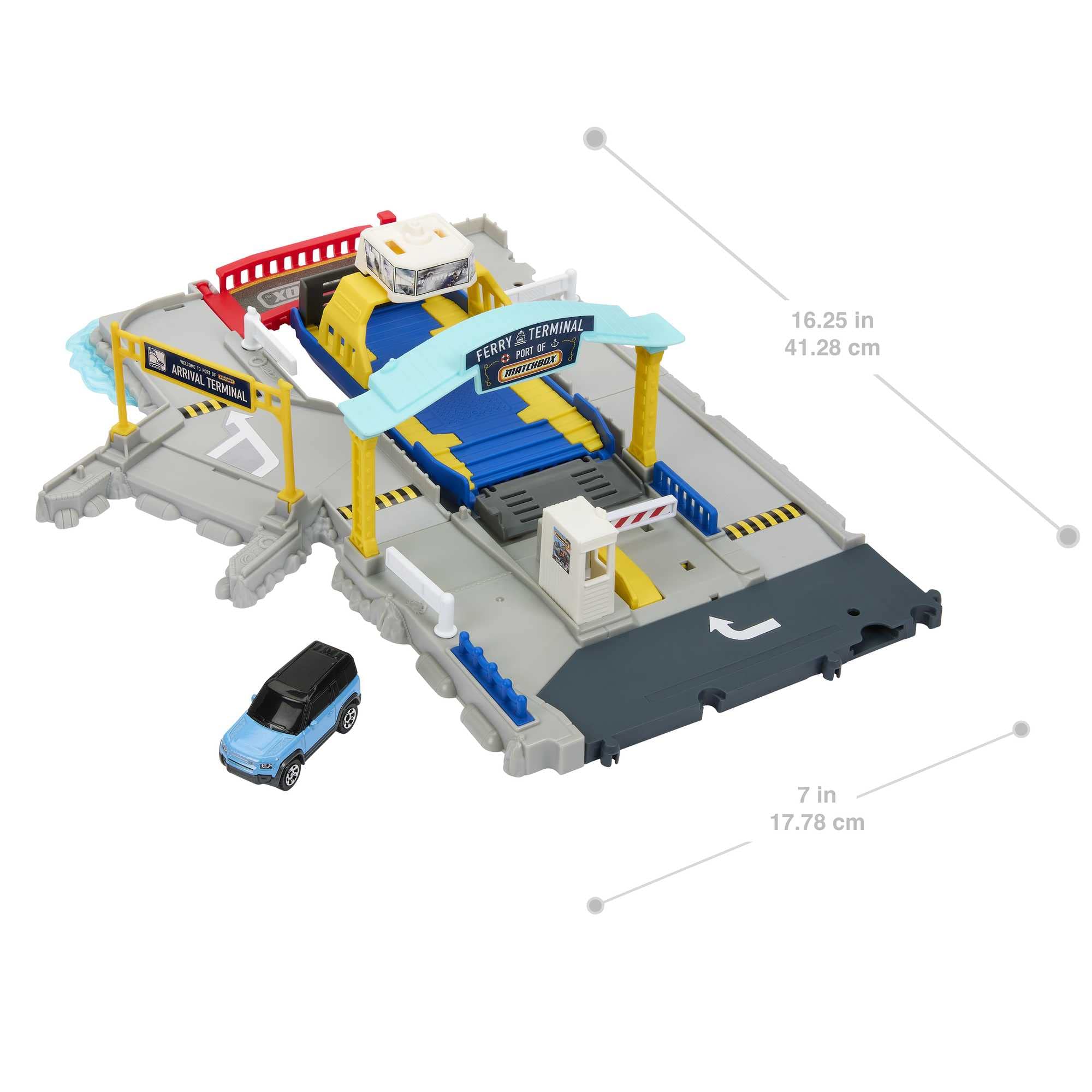 Matchbox Ferry Port Set with Detachable Wheeled Ferry, Elements to Activate Manually or with The Help of The Land Rover Car, Children's Toy - Image 5