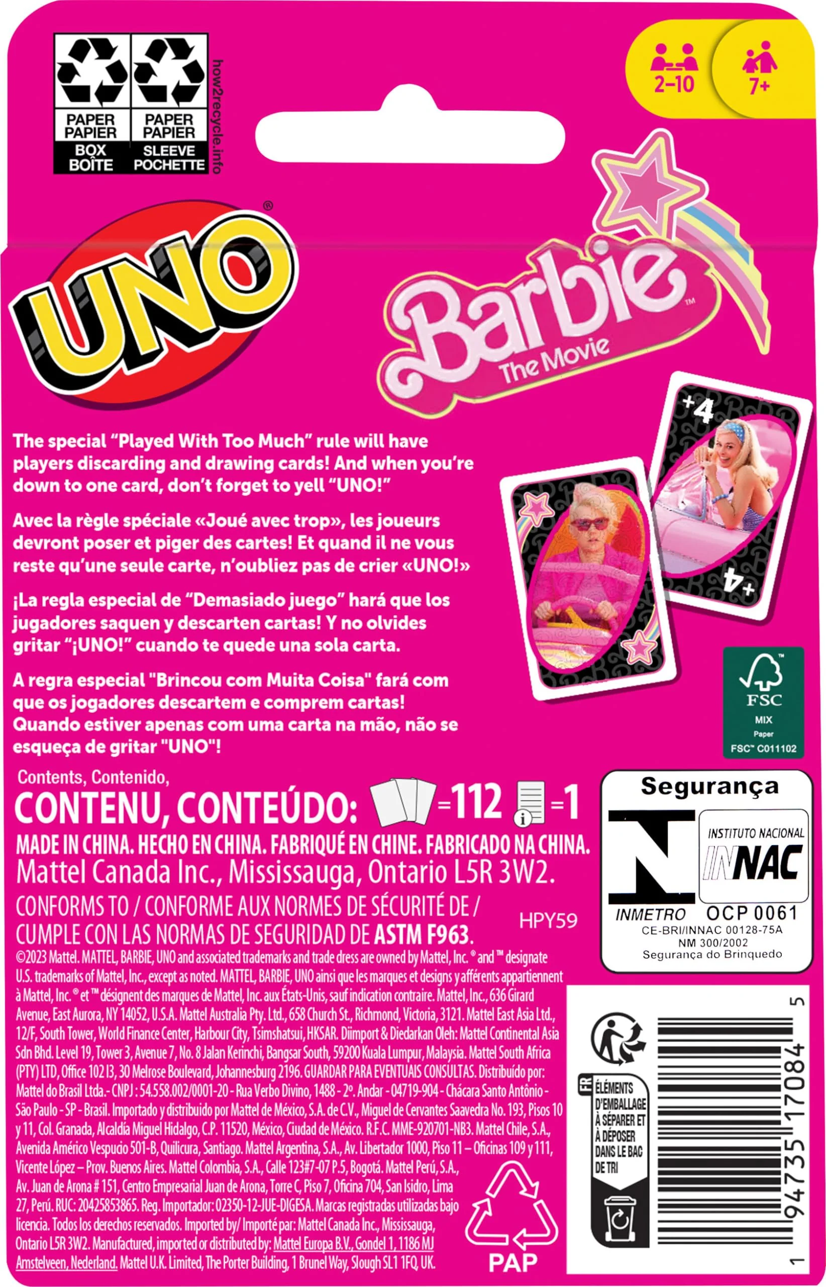 Mattel Games UNO Barbie The Movie Card Game for Kids & Adults Featuring Characters Graphics & Special Rule, 2 to 10 Players - Image 2