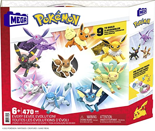 MEGA Pokemon Action Figure Building Toys for Kids, Every Eevee Evolution with 470 Pieces, 9 Poseable Characters, Gift Idea - Image 3