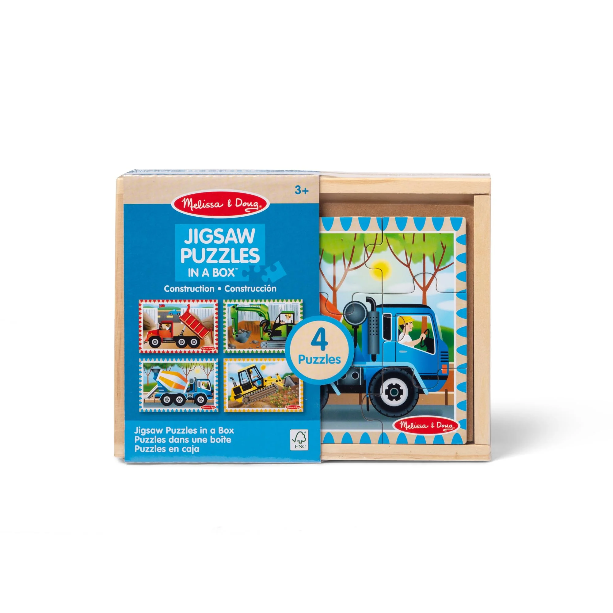 Melissa & Doug 4‑in‑1 Wooden Construction Vehicles Jigsaw Puzzle Set, 48 Pieces with Storage Box, Toddler Puzzle Toy for Kids Ages 3+ - FSC Certified - Image 10