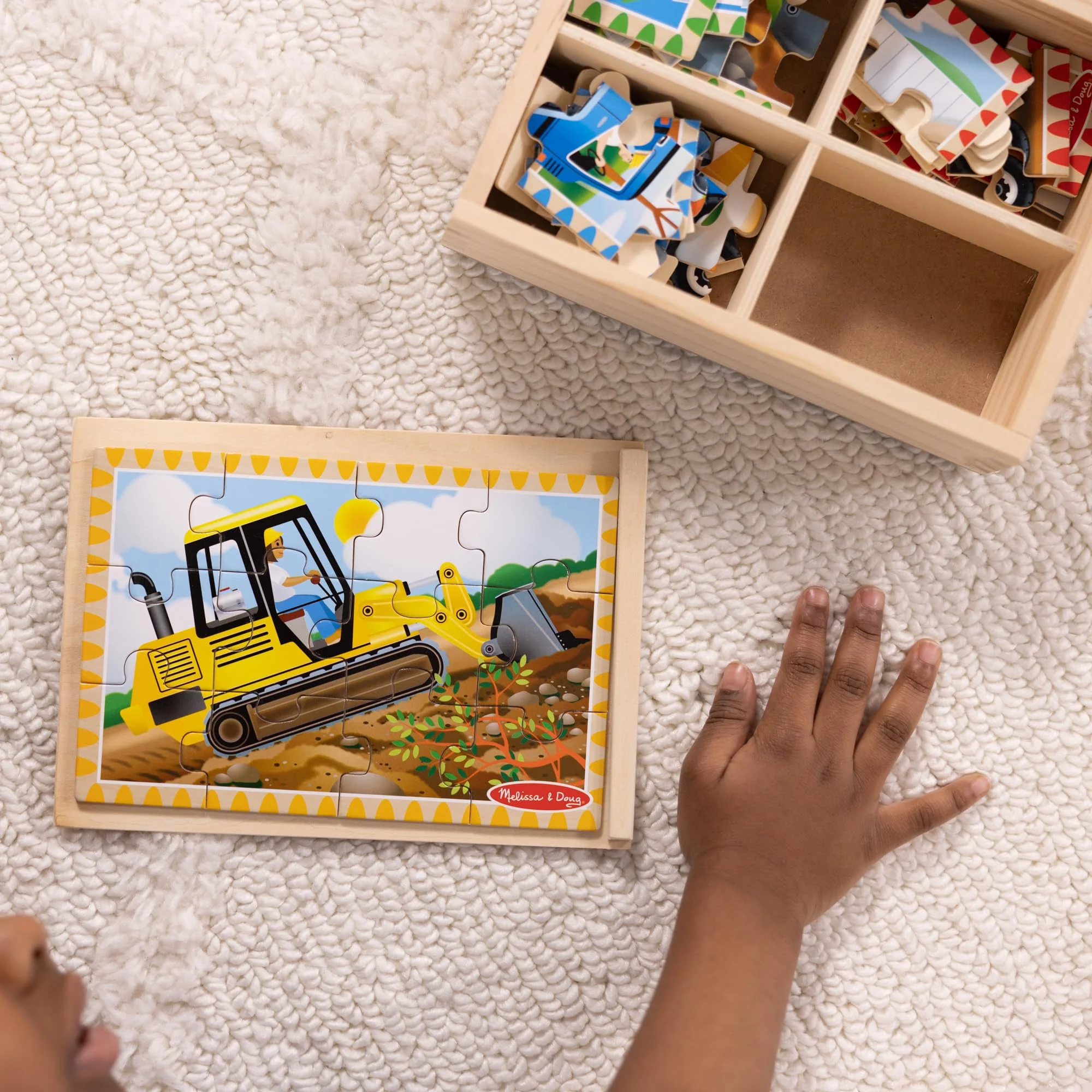 Melissa & Doug 4‑in‑1 Wooden Construction Vehicles Jigsaw Puzzle Set, 48 Pieces with Storage Box, Toddler Puzzle Toy for Kids Ages 3+ - FSC Certified - Image 11